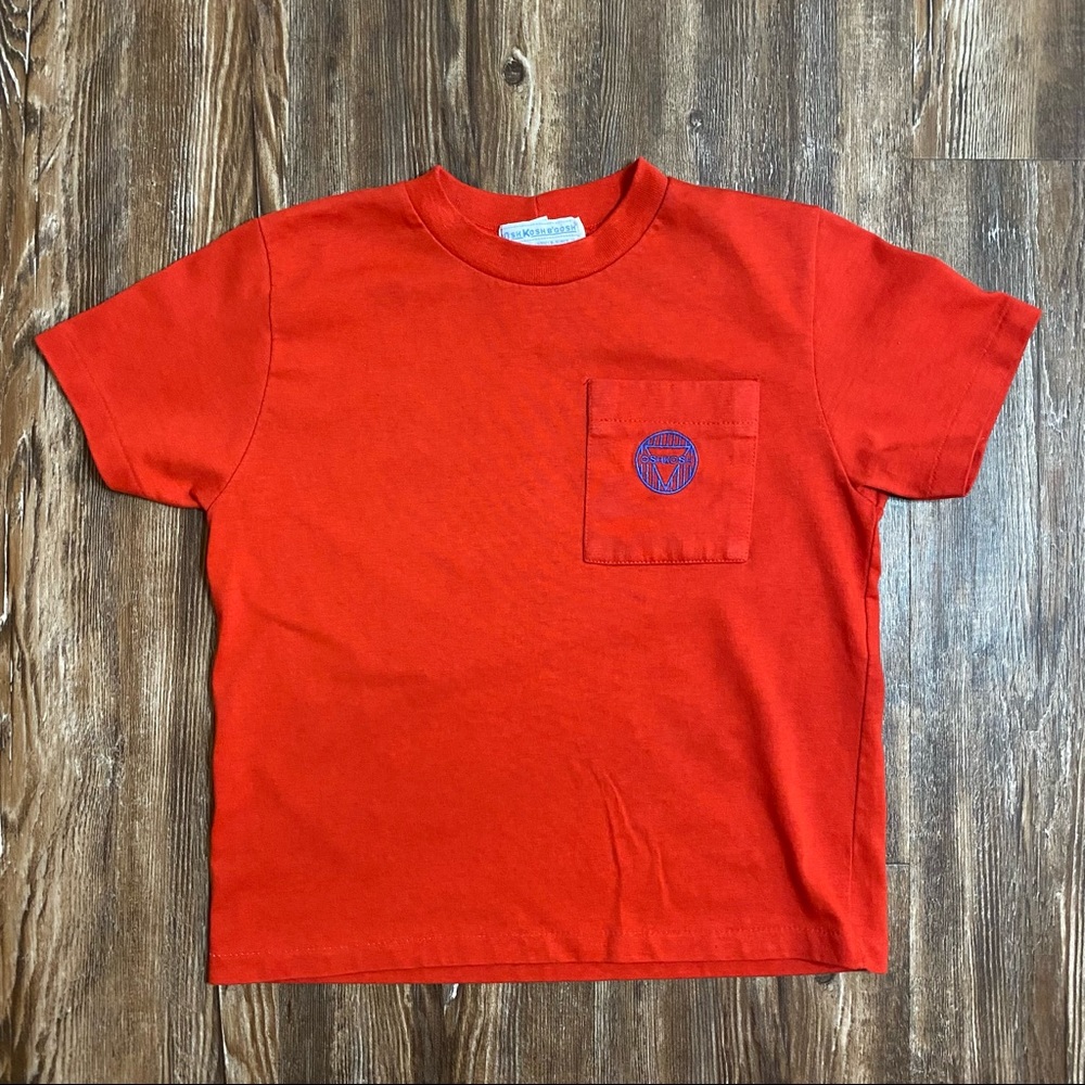 Vintage Oshkosh B'Gosh Classic Red Pocket Tee Shirt Size 7 Single Stitch USA
